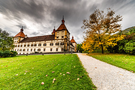 Graz, Austria 02.10.2019: View at Eggenberg palace in Autumn tourist spot, famous travel destination...