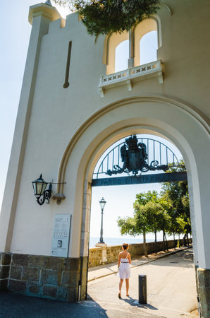 Triest, Italy - 05.08.2015 View on Etrance to Miramare castle on the gulf of Trieste on northeastern Italy. Tourist spot, famous travel destinationのeditorial素材