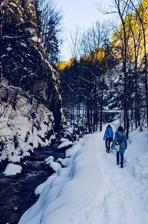 Myra Falls, Myrafalle in lower Austria 05.01.2015 during winter on a sunny day. Walk along mountain stream with waterfalls in forest. Famous travel destination.の写真素材