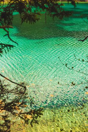 Gruner See, Austria Peaceful mountain view with famous green lake in Styria. Turquoise green color...