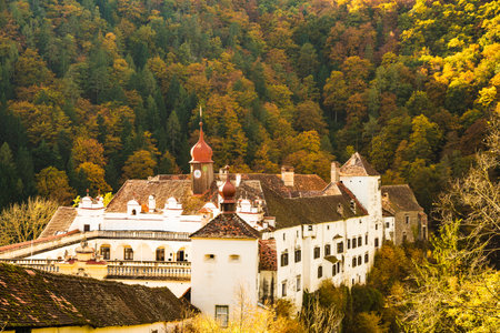 Stubenberg am See, Styria - Austria 22.10.2016: Herberstein palace in Europe. Gardens, Tourist spot travel destination.のeditorial素材