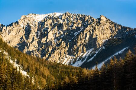 Peaceful mountain view of Hochschwab mountains Tragos, Oberort in Austria Styria. Tourist...