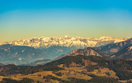 View from Shockl mountain in Graz. Path leading to the top. Tourist spot in Graz Styria. Places to see in Austriaの写真素材