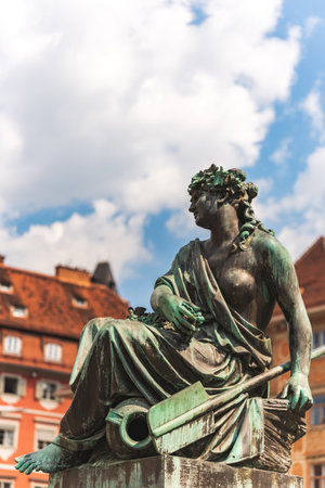 Graz, Styria,Austria - 24.06.2020: Detail shoot of Archduke John fountain on main square in the cityのeditorial素材