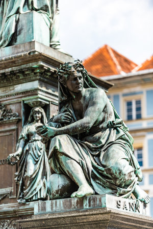 Graz, Styria,Austria - 24.06.2020: Detail shoot of Archduke John fountain on main square in the cityのeditorial素材