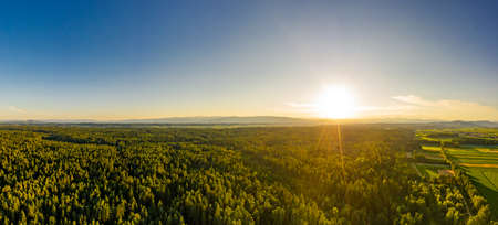 Aerial panorama view of countryside on sunny winter day in Styria , Austria. Route in beautiful...