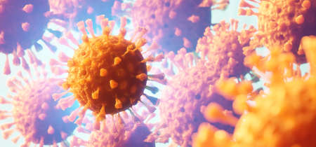 3D Image of three Flu Coronavirus Covid-19 concepts background. Concept with disease cell as a 3D...