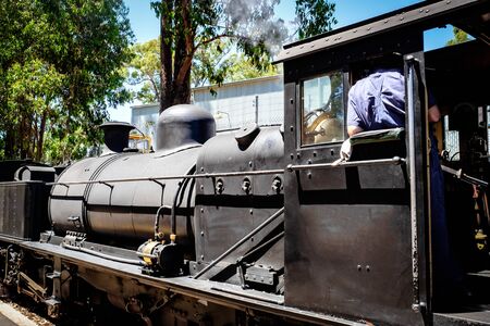 A perspective view of the traditional classic steam locomotive train in Melbourne, Australia