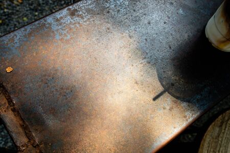 An old rusty metal table texture with a copy space for media advertising on itの写真素材