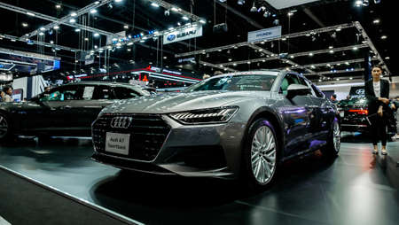 Bangkok, Thailand - December 1, 2019: The silver Audi A7 Sportback 45TFSI Quattro showcase at the Thailand International Motor Expo 2019 at Impact Challenger Hallのeditorial素材