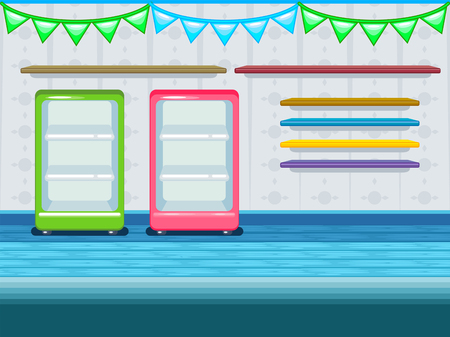 Game background. Shop, grocery store interior Vector illustrationのイラスト素材