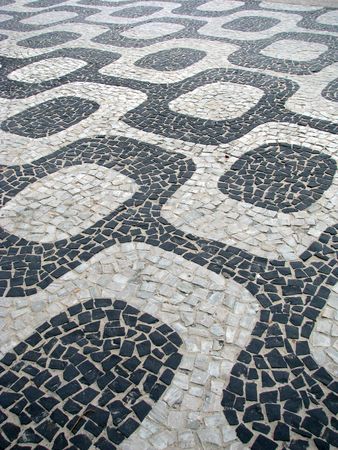 Ipanema beach seawalk famous stone-tiled floors, Rio de Janeiro, Brazil.の写真素材
