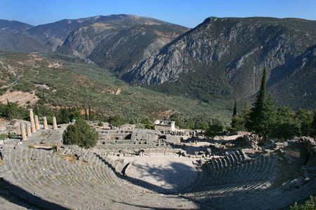 Ancient Theater in Delphi archeological site, Pelopponese, Greeceの写真素材