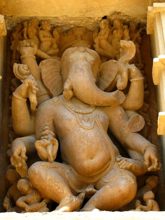 India: Temples of Khajuraho, one of the most popular tourist destinations in India, and famous for their erotic sculptures. Unesco World Heritage.の写真素材