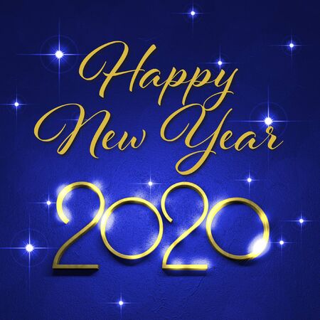 3d illustration. postcard happy new year 2020. blue backgroundの写真素材