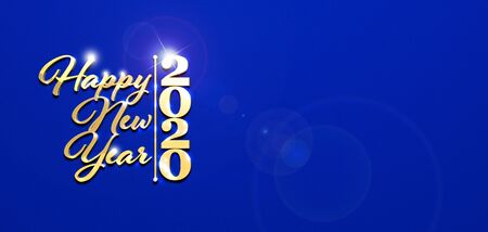 3d illustration banner happy new year 2020 gold text copyspace blue background