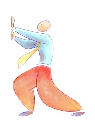 Digital illustration in watercolor style. man pushes.の写真素材