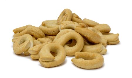 Italian taralli on a white background macro photographyの写真素材