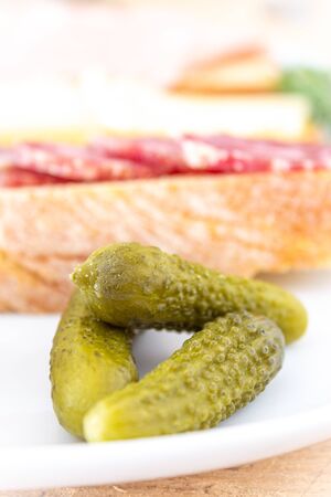 snack bread salami, cheese and mortadellaの写真素材