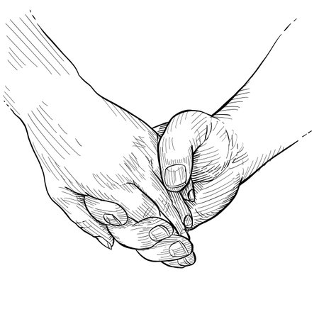 <p>Close-up male and female hand united. Hand language, love, care, friendship. Black and white illustration on white background</p>の写真素材