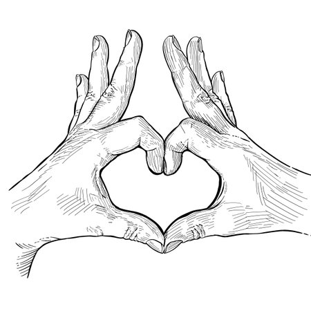 <p>Hands in the form of a heart. Sketch illustration.</p>の写真素材