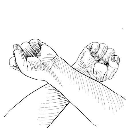Illustration of a hand with clenched fist on a white background.の写真素材