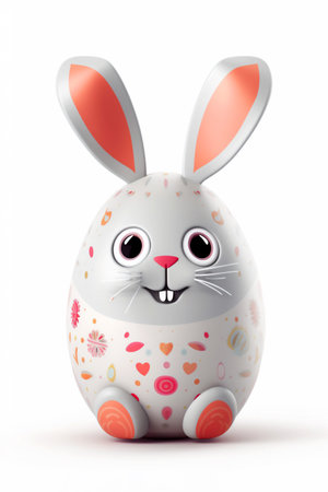 Cute bunny in the shape of a white egg with colored spots. Image isolated on white background.の素材
