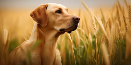 Labrador retriever in wheat field. Close-up portrait.の素材