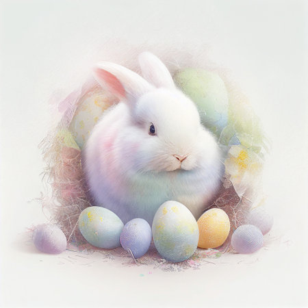 Easter bunny and Easter eggs on a white background. Vector illustration styleの素材