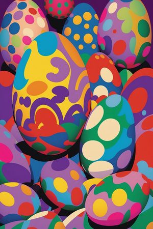 Easter background with colored eggs. Vector image styleの素材