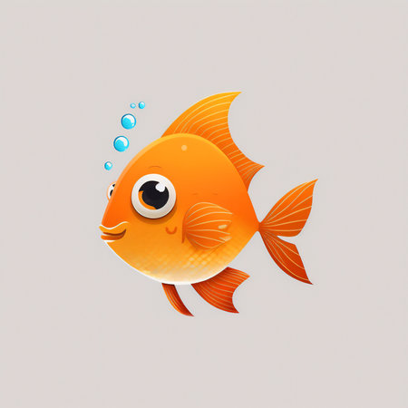 Illustration of a cute cartoon goldfish isolated on a white background.の素材