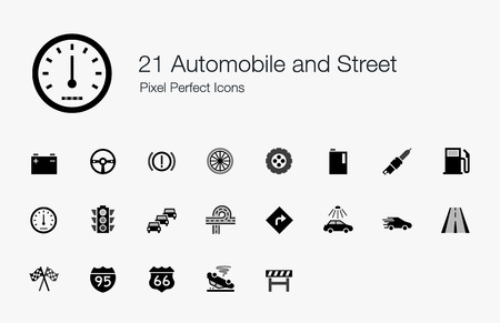 21 Automobile and Street Pixel Perfect Iconsのイラスト素材