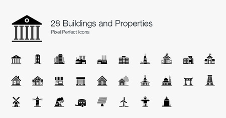 28 Buildings and Properties Pixel Perfect Iconsのイラスト素材