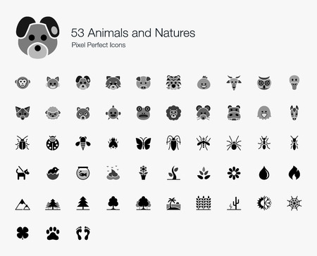 53 Animals and Natures Pixel Perfect Iconsのイラスト素材