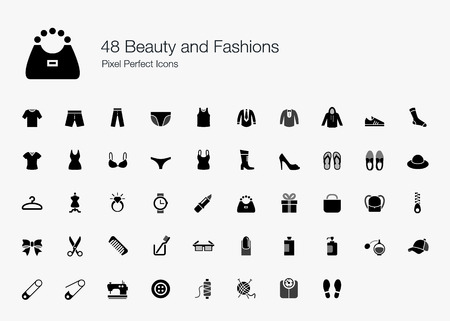 48 Beauty and Fashions Pixel Perfect Iconsのイラスト素材