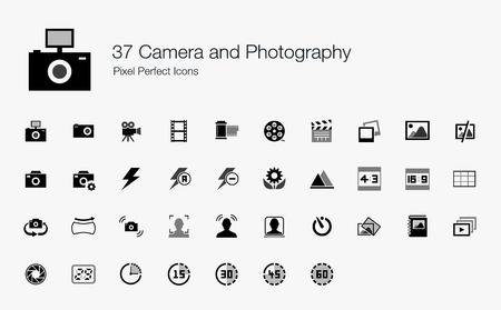 37 Camera and Photography Pixel Perfect Iconsのイラスト素材