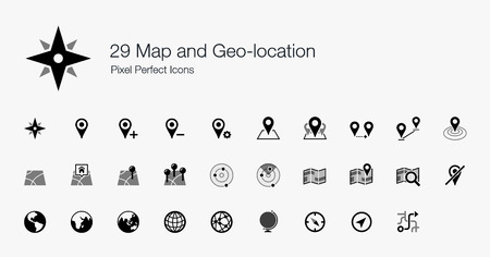 29 Map and Geo-location Pixel Perfect Iconsのイラスト素材