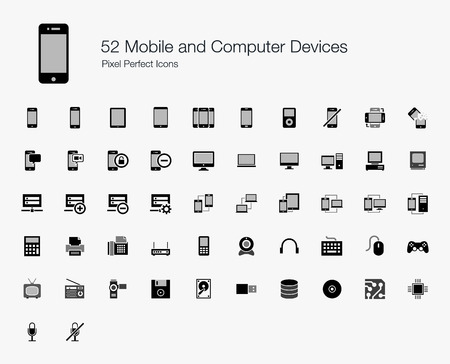 52 Mobile and Computer Devices Pixel Perfect Iconsのイラスト素材