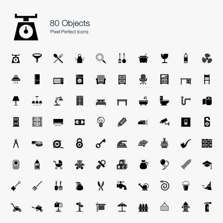 80 Objects Pixel Perfect Iconsのイラスト素材