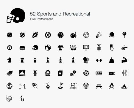 52 Sports and Recreational Pixel Perfect Iconsのイラスト素材
