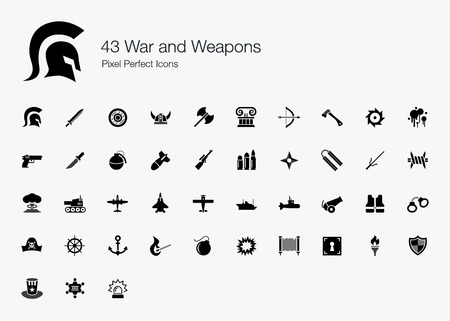 43 War and Weapons Pixel Perfect Iconsのイラスト素材