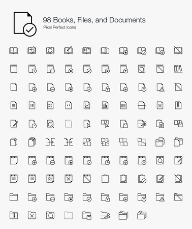 98 Books, Files, and Documents Pixel Perfect Icons (line style)のイラスト素材