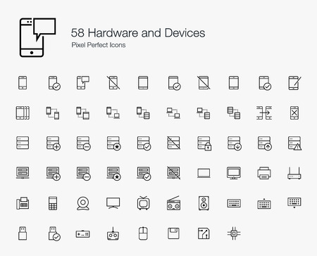 58 Hardware and Devices Pixel Perfect Icons (line style)のイラスト素材