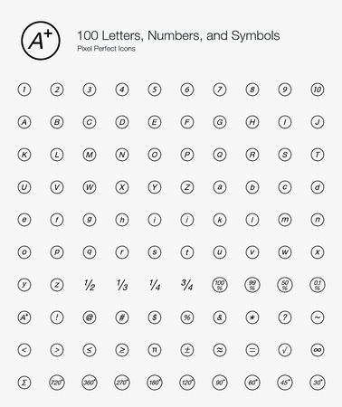100 Letters, Numbers, and Symbols Pixel Perfect Icons (line style)のイラスト素材