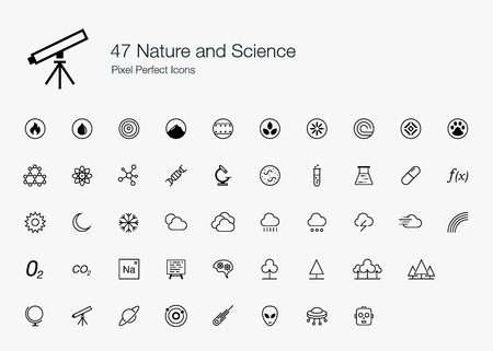 47 Nature and Science Pixel Perfect Icons (line style)のイラスト素材