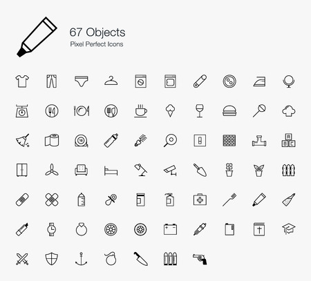 67 Objects Pixel Perfect Icons (line style)のイラスト素材