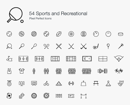 54 Sports and Recreational Pixel Perfect Icons (line style)のイラスト素材