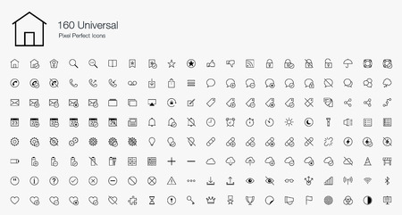 160 Universal Pixel Perfect Icons (line style)のイラスト素材