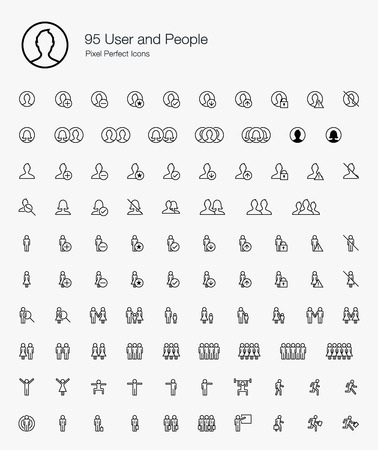 95 User and People Pixel Perfect Icons (line style)のイラスト素材