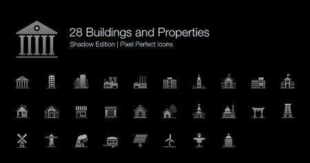 Buildings and Properties Pixel Perfect Icons Shadow Editionのイラスト素材